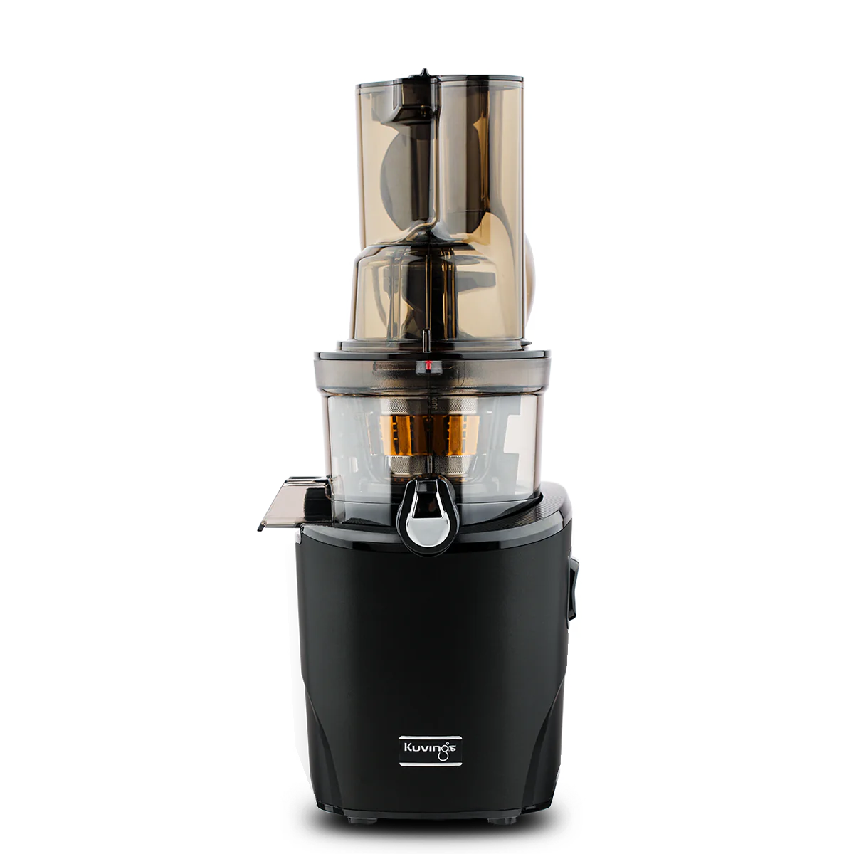 REVO830 שחור - מסחטת מיץ איטית עם חלק עליון שקוף ו-Auto-Cut Chute עבור פירות וירקות, המוצג על רקע לבן, מבטיח סחיטה יעילה בכל פעם.